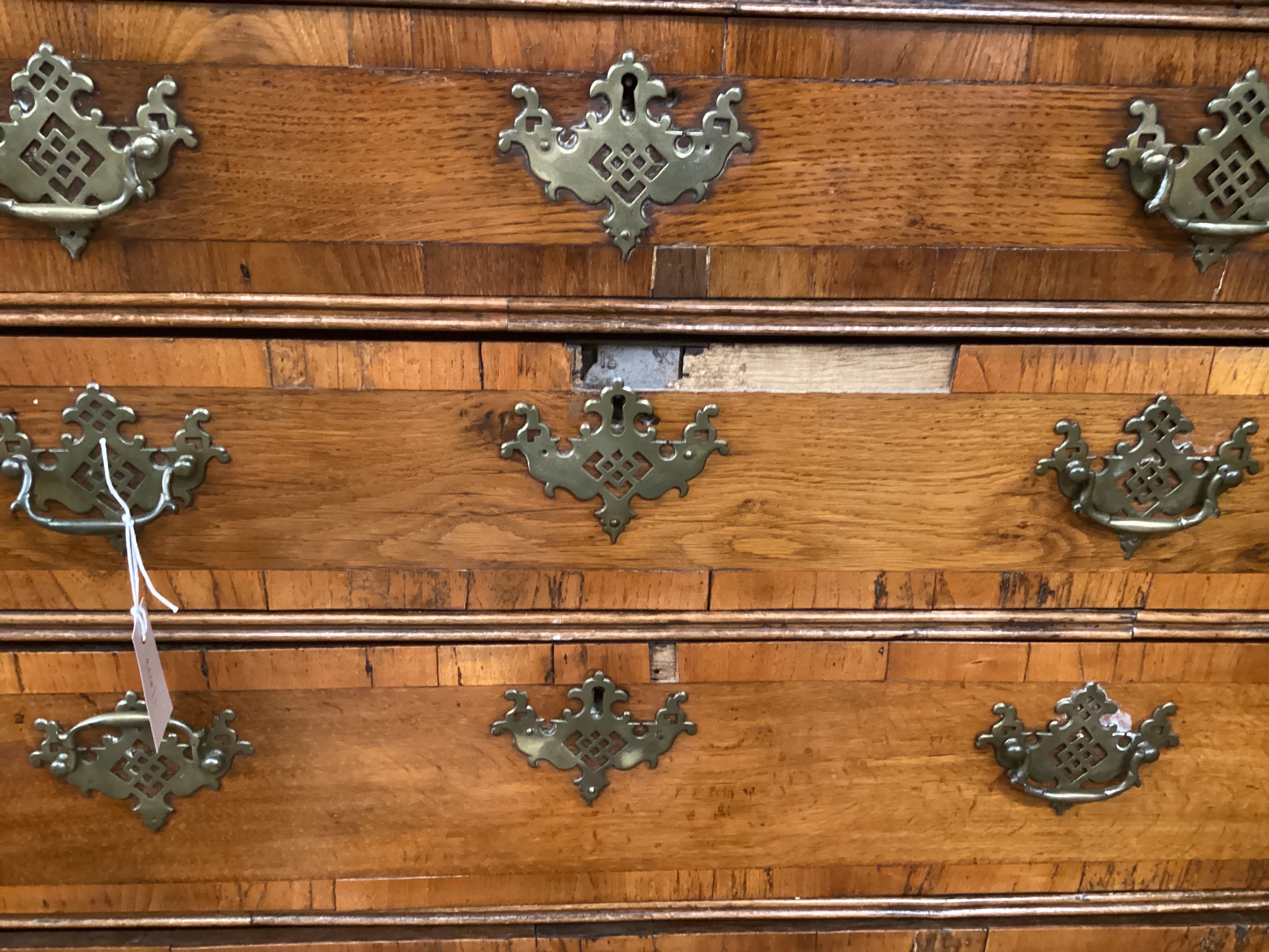 An 18th century banded oak and walnut chest on stand width 112cm, depth 62cm, height 162cm